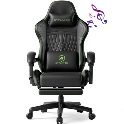 Gtplayer Gaming Chair With SpeakersComputer Chairs With Footrest Bluetooth LinkageErgonomic Height Adjustable Pc ChairGreen from B&Q