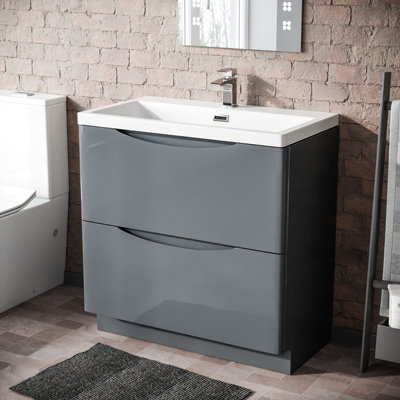 B&Q -  Modern 800mm Grey Floorstanding Basin Vanity Unit