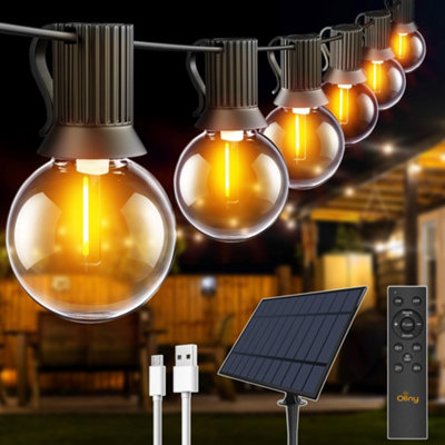 Ollny Unisex Black Solar String Lights 10M Solar Usb With Remote G40 Bulbs Ip45 3 Modes In - Image 2