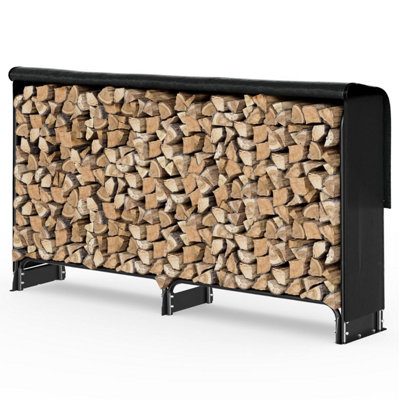 Vounot Firewood Log Rack With Waterproof CoverMetal Store Outdoor200 X 116 X 26 CmBlack from B&Q