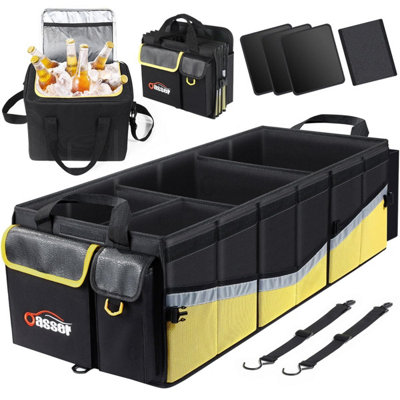 Oasser Car Boot Organiser With Cooler BagLarge Collapsible Storage Multi Compartments And Lid (XxlBlack&yellow) from B&Q