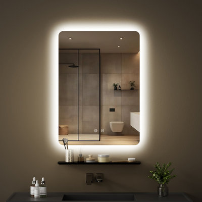 Fascinate 70X50Cm Led Bathroom Mirror & Shelf SetTempered Glass Backlit Oblong MirrorAnti-FogDimmableIp44 Rated from B&Q