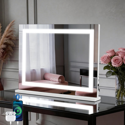 B&Q -  Hollywood Vanity Mirror Dimmable Modern Strip Led Large 58X46Cm With Bluetooth