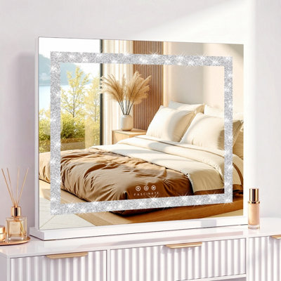 B&Q -  Hollywood Vanity Mirror Crushed Diamond Strip Led Dimmable Large 58X48Cm