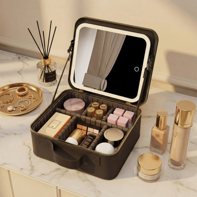 B&Q -  Portable Hollywood Makeup Mirror Beauty Case 3-Color Led Dimmable Cosmetic Storage