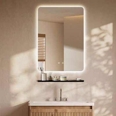 Fascinate 70X50Cm Led Bathroom Mirror & Shelf SetTempered GlassAnti-FogDimmable Backlit Oblong Wall MirrorDual Mount Ip44 from B&Q