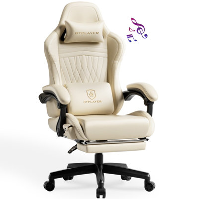 Gtplayer Gaming Chair With SpeakersComputer Chairs With Footrest Bluetooth LinkageErgonomic Height Adjustable Pc ChairIvory from B&Q