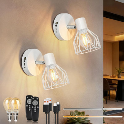 Kimjo Usb Rechargeable Wall Lights Battery Operated Sconce Wireless Indoor Set Of 2E 14 White Lamps & Sconces With Remote from B&Q