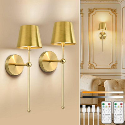 Dehobo Rechargeable Wall Lights Set Of 2Gold Battery Operated Dimmable 3 Colors With Remote5200 Mah Metal Led Wireless Lamps from B&Q