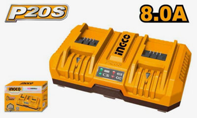 Ingco Battery Charger Lithium-Ion (P20S) 8.0Ah Superfast 2-Port from B&Q