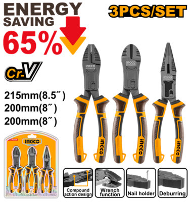 B&Q -  3 Piece Compound Action Pliers Set