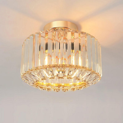 Anwio Gold Crystal Ceiling Lights,modern Semi Flush Mount Fittings Lamp Fixture,hallway Lights,dia 26.5 Cm Chandelier For Living from B&Q