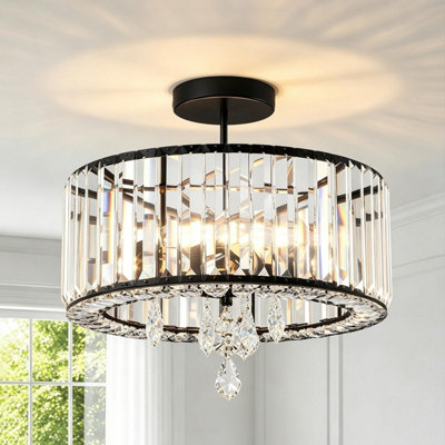 Anwio Black Chandeliers Ceiling Light 3-Light Crystal Lights,light Fittings Ceilings,semi Flush Mount Chandelier For Living Room from B&Q