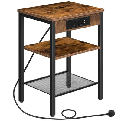 Hoobro Side Table With Charging StationNarrow Bedside 2 Sockets And 2 Usb Ports3-Tier Nightstand Adjustable ShelfSlim Sofa from B&Q