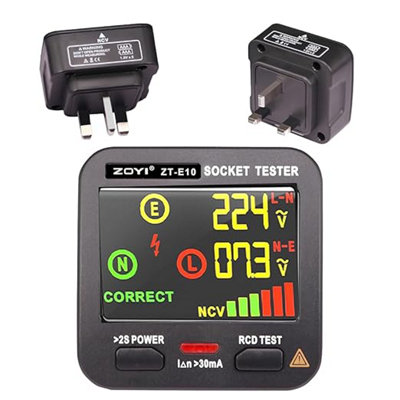 B&Q -  Smart Socket Tester With Live Voltage & Wiring Display + Ncv ,leakage DetectionRcd TripColour Lcd Uk 13A Plug In Tester