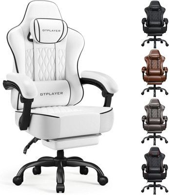 Gtplayer Gaming ChairErgonomic Computer Chair With Footrest And Lumbar Support Height AdjustableWhite from B&Q