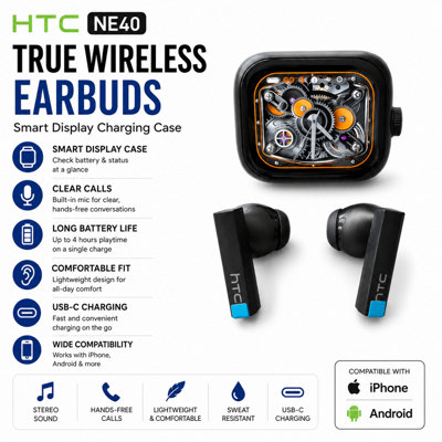 Htc Ne40 Ai Translation Wireless Earbuds, Bluetooth 6.0