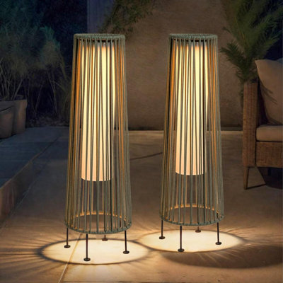 Trirocks Outdoor Floor Lamp 2 Piece Solar Powered Lantern Wicker Patio With Olifen Rope Waterproof Rattan Outside Deck Light For from B&Q