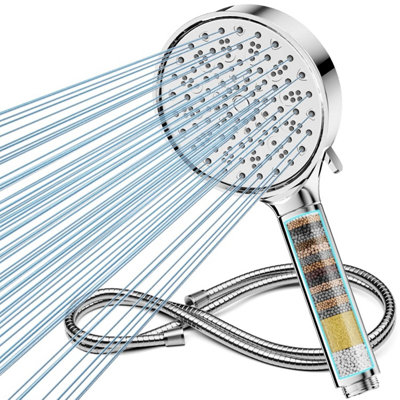 Cobbe Hard Water Filter Shower Head And HoseHigh Pressure 6 Spray Mode Showerhead With FiltersSoftener For Residual Chlorine from B&Q