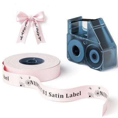 Niimbot N1 Printable Satin Gift Ribbon Roll - Black On Pink - Image 2