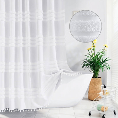 INHOUSOLU HOME DÉCOR Inhousolu Home Decor Stylish Woven Shower Curtain 256Gsm Boho Tufted Striped Waterproof from B&Q