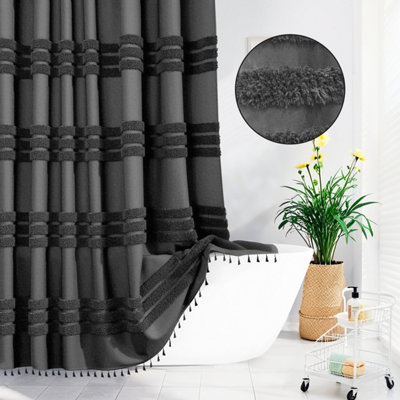 INHOUSOLU HOME DÉCOR Inhousolu Home Decor Stylish Woven Shower Curtain 256Gsm Boho Tufted Striped Waterproof from B&Q