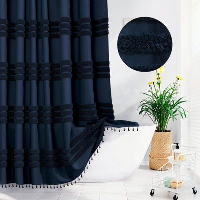 INHOUSOLU HOME DÉCOR Inhousolu Home Decor Stylish Woven Shower Curtain 256Gsm Boho Tufted Striped Waterproof from B&Q
