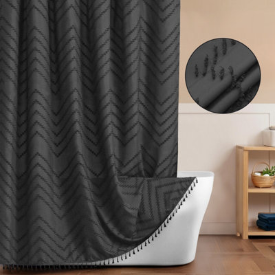 INHOUSOLU HOME DÉCOR Inhousolu Home Decor Stylish Boho Shower Curtain Tufted Chevron Stripes Waterproof Washable from B&Q