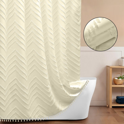 INHOUSOLU HOME DÉCOR Inhousolu Home Decor Stylish Boho Woven Shower Curtain Tufted Chevron Stripes Waterproof Washable from B&Q