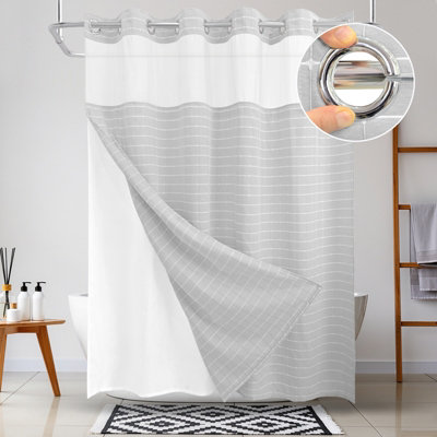 B&Q -  No Hook Shower Curtain 74X72 InJacquard Water-Repellent With Snap-In Liner&magnetsMold Resistant Easy CleanGrey