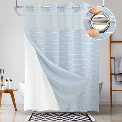 B&Q -  No Hook Shower Curtain 74X72 In,blue Jacquard Water-Repellent With Snap-In Liner&magnetsMold Resistant Easy Clean