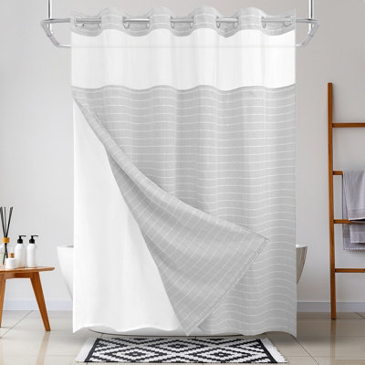 B&Q -  No Hook Jacquard Shower Curtain With Snap In Liner Four Magnets Suction Cups Waterproof Jacquard