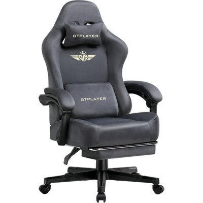 Gtplayer Fabric Gaming ChairErgonomic Height Adjustable Computer Chair With Footrest And Lumbar SupportGrey from B&Q