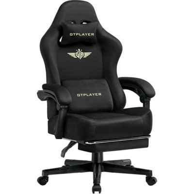 Gtplayer Fabric Gaming ChairErgonomic Height Adjustable Computer Chair With Footrest And Lumbar SupportBlack from B&Q