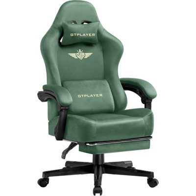 Gtplayer Fabric Gaming ChairErgonomic Height Adjustable Computer Chair With Footrest And Lumbar SupportGreen from B&Q