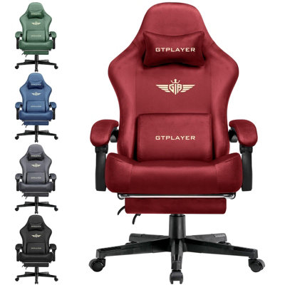B&Q -  Fabric Gaming ChairErgonomic Height Adjustable Computer Chair With Footrest And Lumbar SupportRed