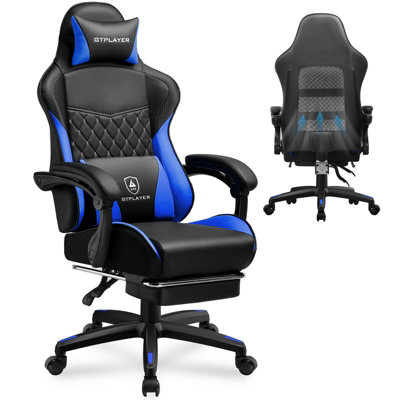 Gtplayer Gaming ChairErgonomic Height Adjustable Leather Computer Gaming Chair With FootrestRemovable CoverBlue from B&Q