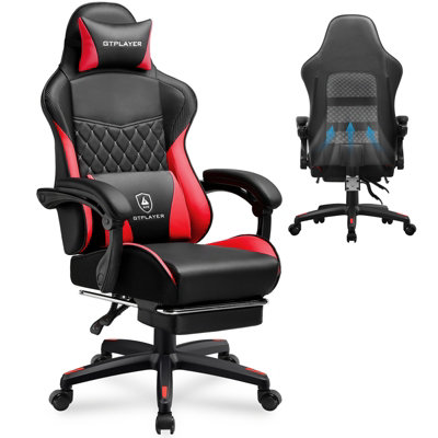 Gtplayer Gaming ChairErgonomic Height Adjustable Leather Computer Gaming Chair With FootrestRemovable CoverRed from B&Q