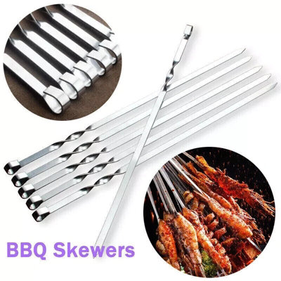 Maestro craft 12Pcs Long Metal Kebab Grilling Steel Sticks Flat Bbq Skewers Barbecue Meat 40Cm from B&Q