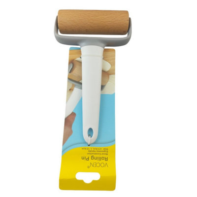 B&Q -  Wooden Pastry Dough Roller With Handle 10 Cm Pizza Crust Cake Rolling Pin