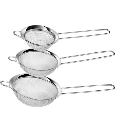 Maestro Craft 3Pc Stainless Steel Sieves Strainer Small Colander Airing Drain Kitchen Mesh Set