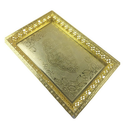 Maestro craft Plastic Silver/gold Plated Rectangular Platters Serving Tray Paandan 39.8X27X3.5
