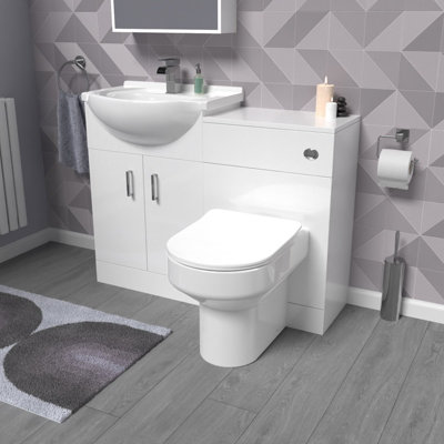 Nes Home 1050Mm White Vanity Unit With Wc Unit & Back To Wall Toilet - Image 3