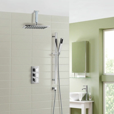 Nes Home Rose Ceiling Rain Shower Head With Handset 2 Way Concealed Thermostatic Mixer from B&Q