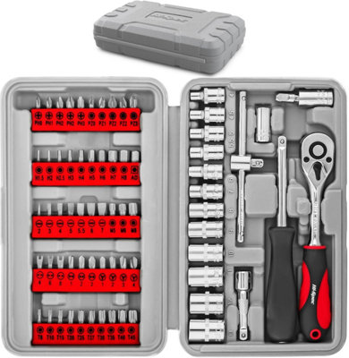 69pc 1/4 Metric Sockets & Wrench Handles Screwdriver Bits, Compact DIY ...
