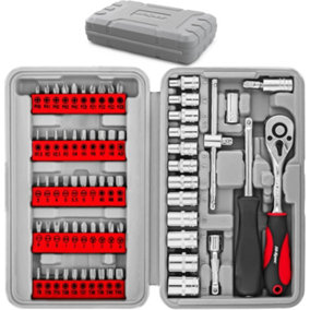 69pc 1/4 Metric Sockets & Wrench Handles Screwdriver Bits, Compact DIY Tool Kit