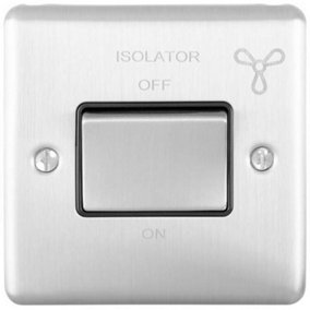 6A Extractor Fan Isolator Switch SATIN STEEL & Black Trim 3 Pole Shower