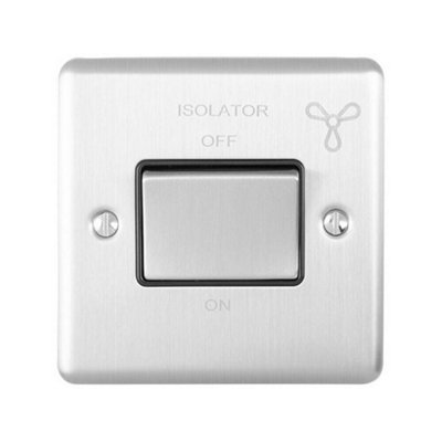 6A Extractor Fan Isolator Switch SATIN STEEL & Grey Trim 3 Pole Shower