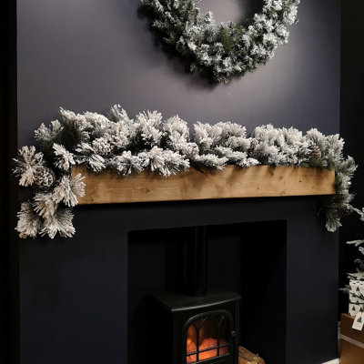 6ft (1.8m) Premier Christmas Snow Flocked Green Garland with Pine Cones Price Comparisons | Compare The Build