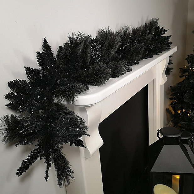 6ft (1.8m) Premier PVC Plain Black Tipped Artificial Christmas Halloween  Garland